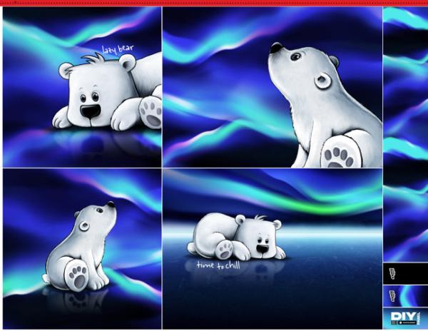 Samt Chenille Kissenpanel mit vier Eisbären im Nordlicht, Nachtblau